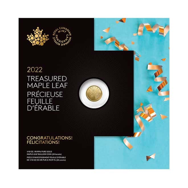 2022 1/10 oz Canadian Treasured Gold Maple Leaf $5 Coin BU - Congratulations