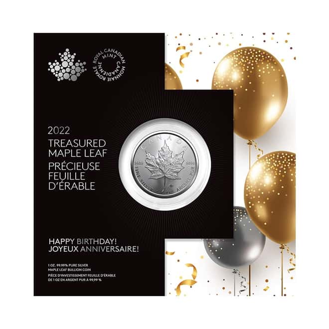 2022 1 oz Canadian Treasured Silver Maple Leaf Coin BU - Happy Birthday