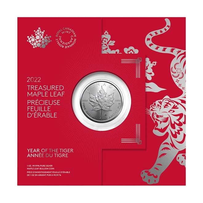 2022 1 oz Canadian Treasured Silver Maple Leaf Coin BU - Year of the Tiger