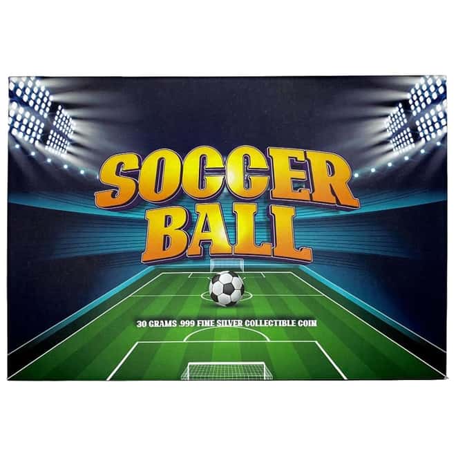 2022 Chad 30 gram Silver Soccer Ball Spherical Antiqued Coin .999 Fine (w/Box)