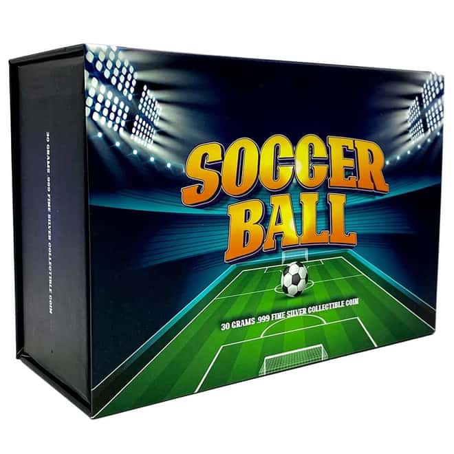 2022 Chad 30 gram Silver Soccer Ball Spherical Antiqued Coin .999 Fine (w/Box)