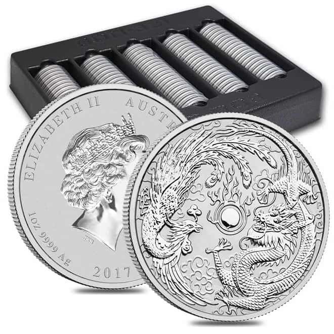 2017 1 oz Silver Dragon and Phoenix BU Australian Perth Mint In Cap