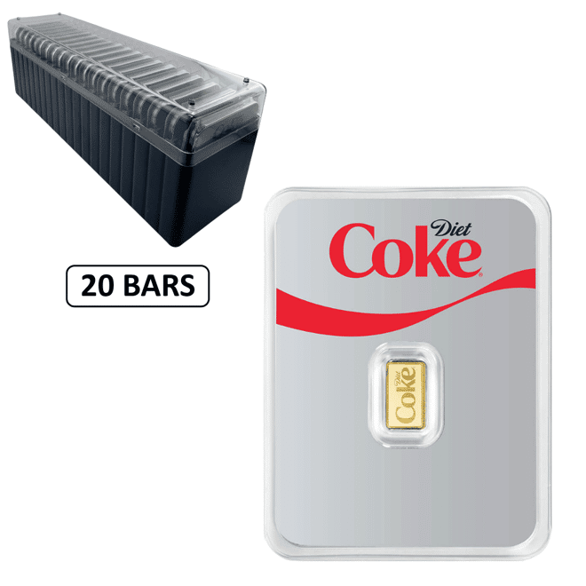 Box of 20 - 1 Gram PAMP Suisse Diet Coke® Gold Bar .9999 Fine (in TEP)