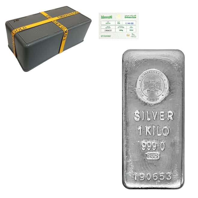 Box of 25 - 1 Kilo Emirates Gold Silver Cast Bar .999 Fine (w/Assay)