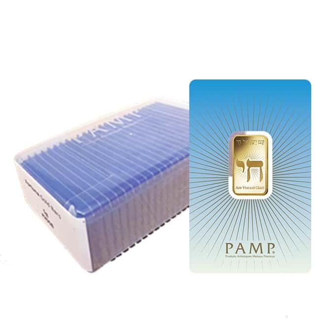 Box of 25 - 10 gram PAMP Suisse Gold Bar - Am Yisrael Chai (in Assay) .9999 Fine