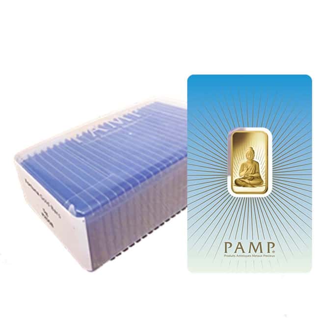 Box of 25 - 10 gram PAMP Suisse Gold Bar - Buddha (in Assay) .9999 Fine
