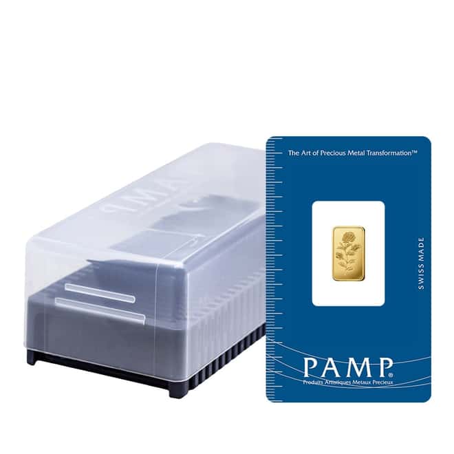 Box of 25 - 1 Gram PAMP Suisse Rosa Gold Bar .9999 Fine (in Assay)