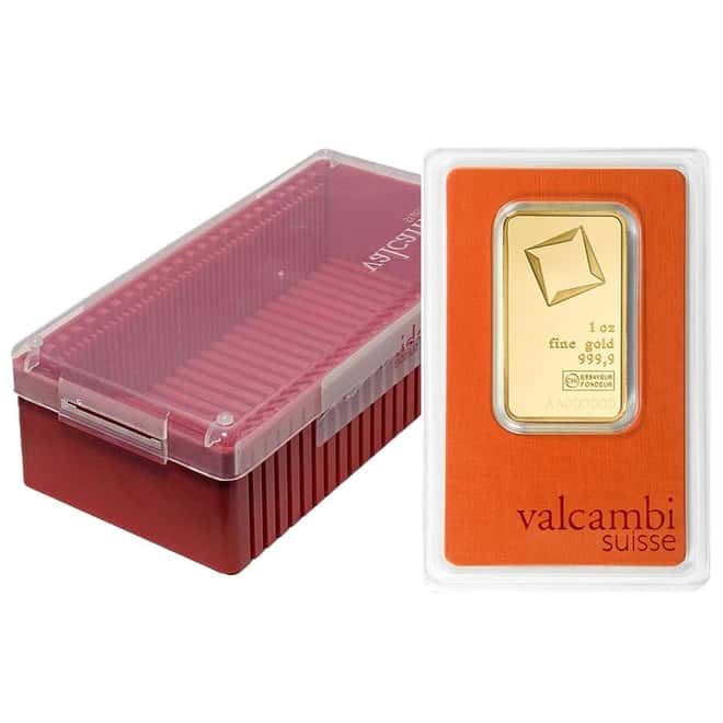 Box of 25 - 1 oz Gold Bar Valcambi Suisse .9999 Fine (In Assay)