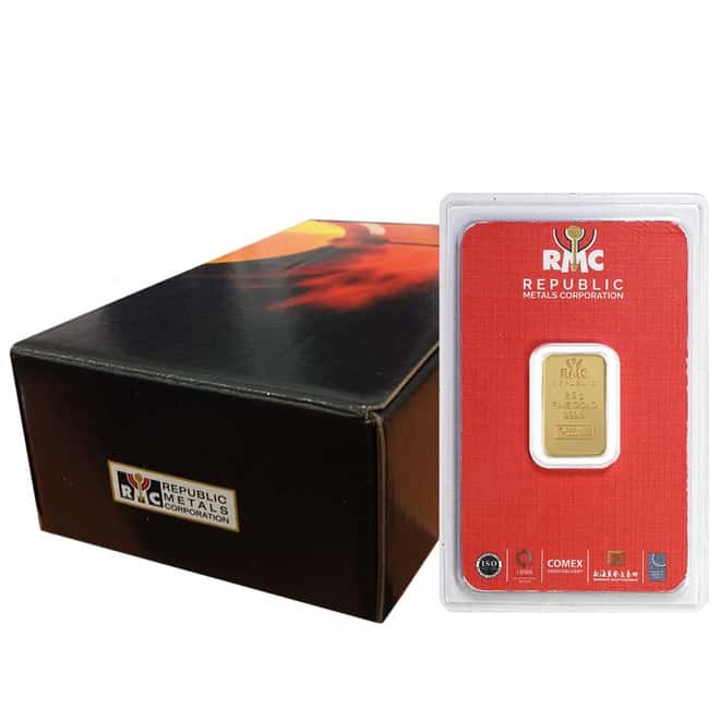 2.5 gram Republic Metals (RMC) Gold Bar .9999 Fine (In Assay)