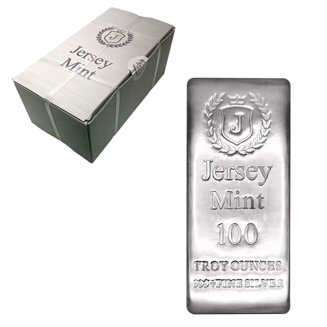 Box of 5 - 100 oz Jersey Mint Silver Bar .999 Fine
