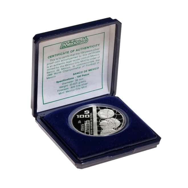 1985 Mexico 1 oz Silver 1986 World Cup Coin .925 Fine (w/Box & COA)