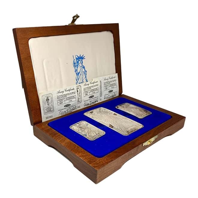 1986 16 oz Engelhard MTB Liberty Trade Silver 3-Bar Set .999+ Fine (w/Box & COA)