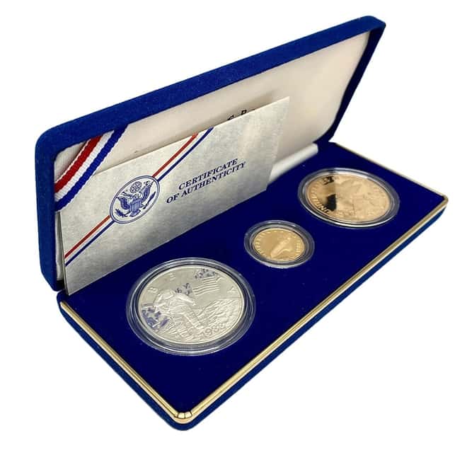 1988 Gold / Silver / Bronze America In Space Commem Proof 3-Medal Set (w/Box & COA)