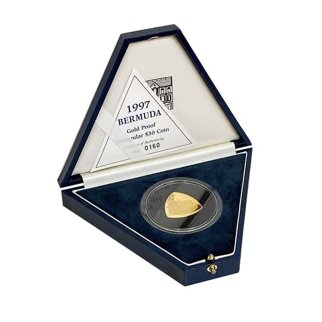 1997 Bermuda 15.16 gram Proof Gold Sea Venture Triangular Coin .999 Fine (w/Box & COA)