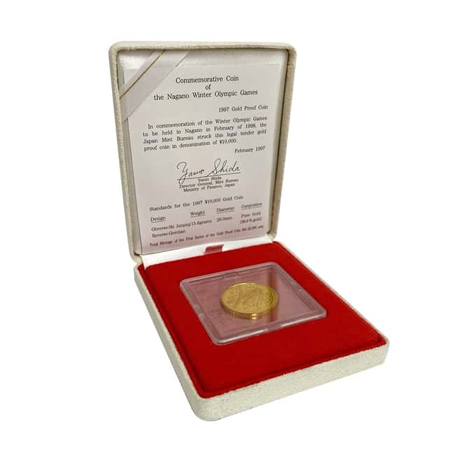 1997 Japan 1/2 oz Proof Gold Nagano Olympics - Ski Jumping .999 Fine (w/Box & COA)