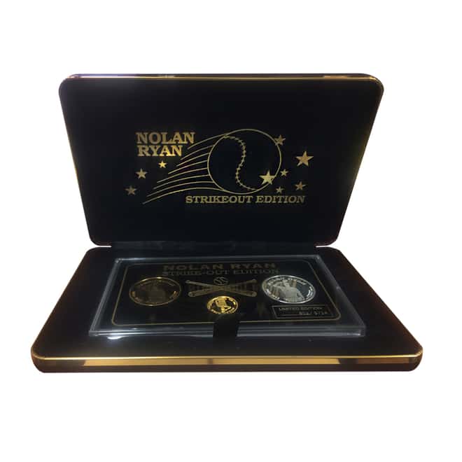 1993 Nolan Ryan Strike-Out Edition Proof Gold, Silver & Bronze 3-medal Set (w/Box & COA)
