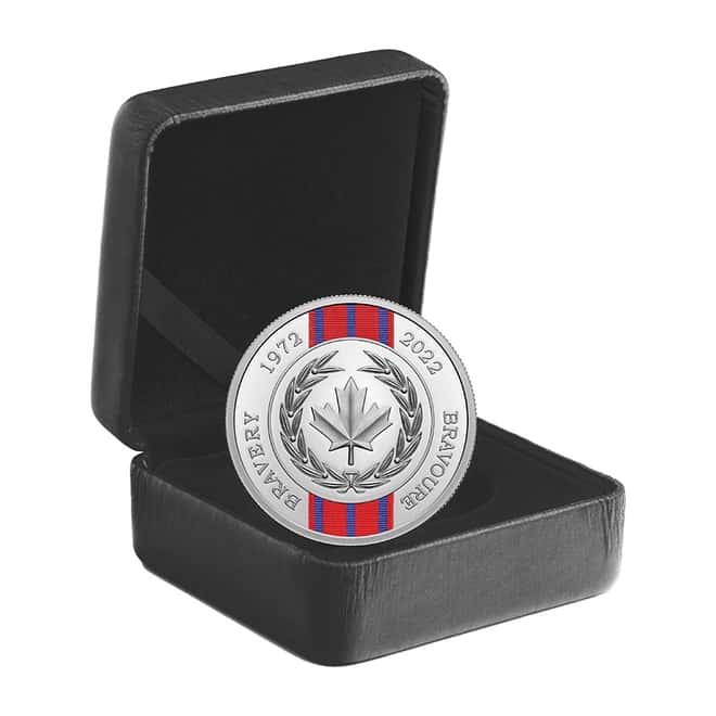 2022 Canada 1 oz Silver Medal of Bravery 50th Ann Coin .9999 Fine (w/Box & COA)