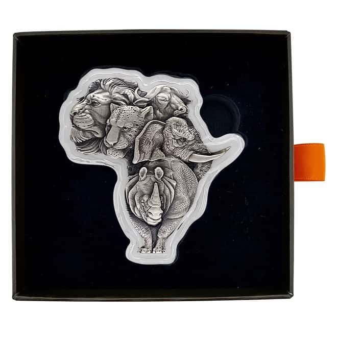 2022 Chad 1 oz Silver Big Five Africa Shaped High Relief Coin .999 Fine (w/Box)