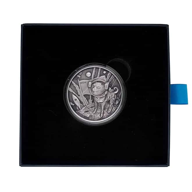 2022 Chad 2 oz Silver Doge On The Moon Antiqued High Relief Coin .999 Fine (w/Box)