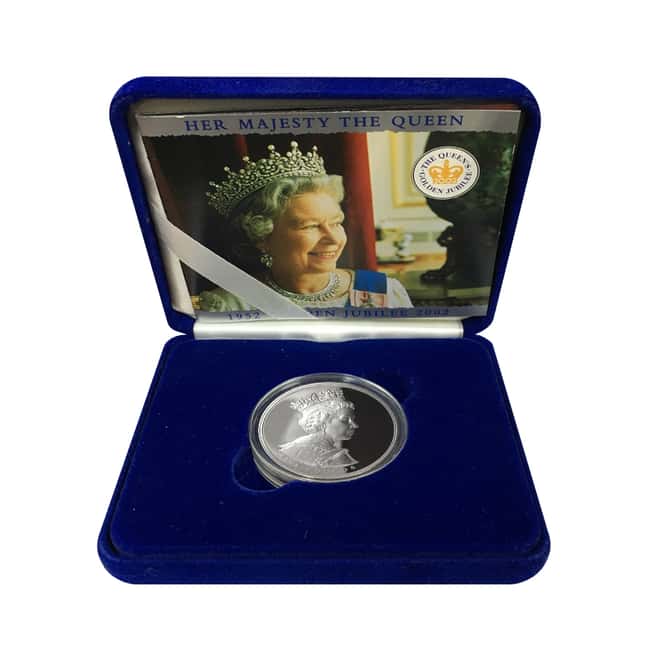 2002 Great Britain 5 Pound Golden Jubilee Proof Silver Coin ASW .925 oz (w/Box & COA)