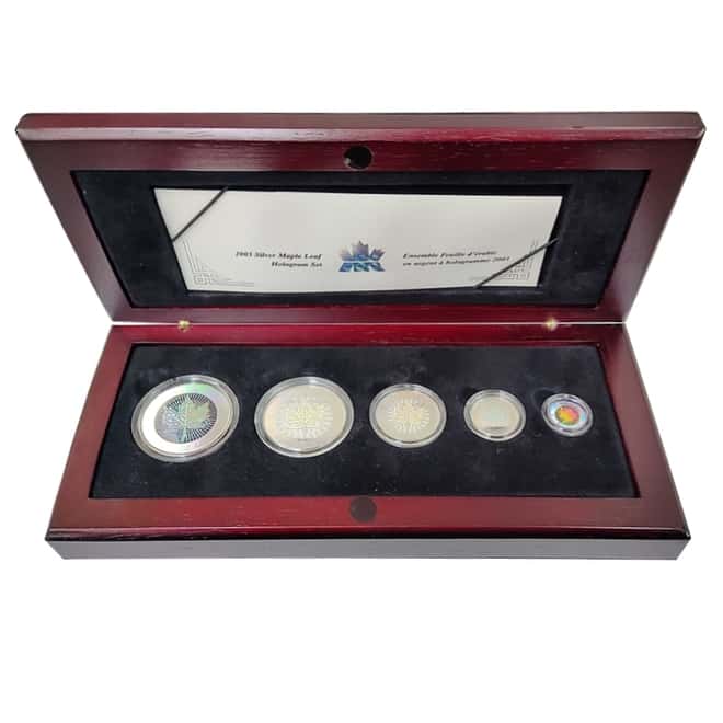 2003 1.9 oz Hologram Canadian Silver Maple Leaf 5-Coin Set (w/Box & COA)