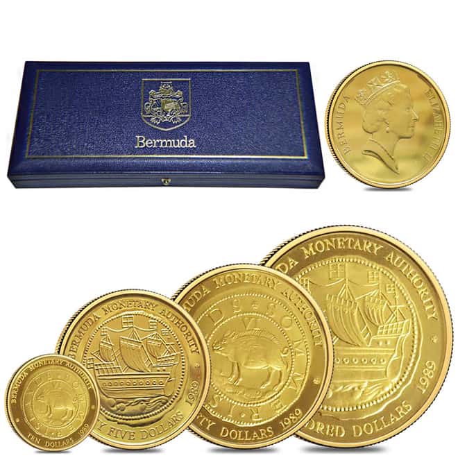 1989 Gold 1.8567 oz Bermuda Hogge Money Proof 4-coin set W/Box & COA