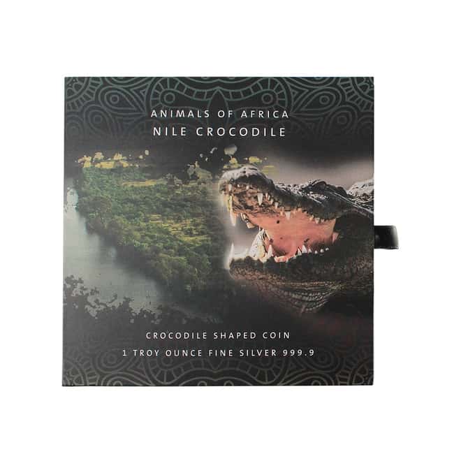 2021 Solomon Islands 1 oz Nile Crocodile Shaped Silver Coin - Animals of Africa .9999 Fine (w/Box & COA)