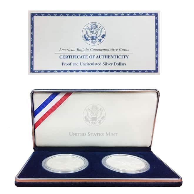 2001 P/D 1.548 oz Silver American Buffalo 2-Coin Set (w/Box & COA)