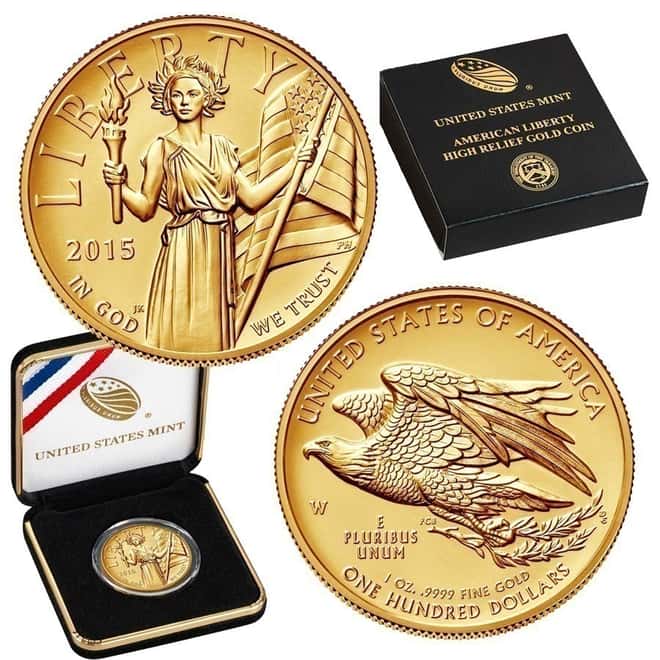 2015 W 1 oz $100 American Liberty High Relief Gold Coin (w/Box and COA)