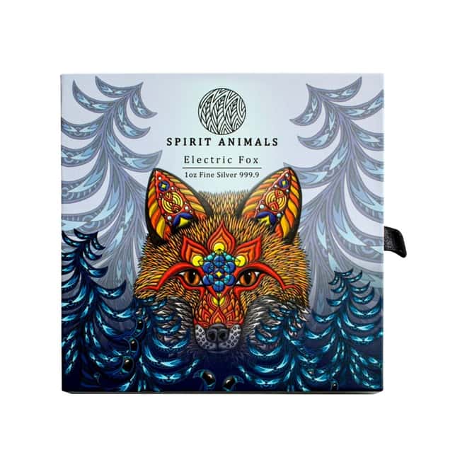 2021 Solomon Islands 1 oz Electric Fox - Spirit Animals Colorized Silver Coin .9999 Fine (w/Box & COA)
