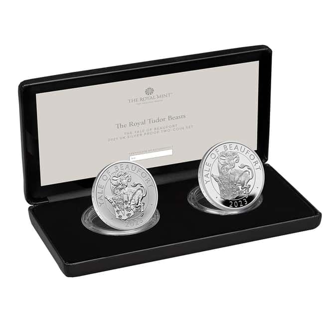 2023 Great Britain 2 oz Proof Silver The Tudor Beasts Yale of Beaufort 2-Coin Set (w/Box & COA)