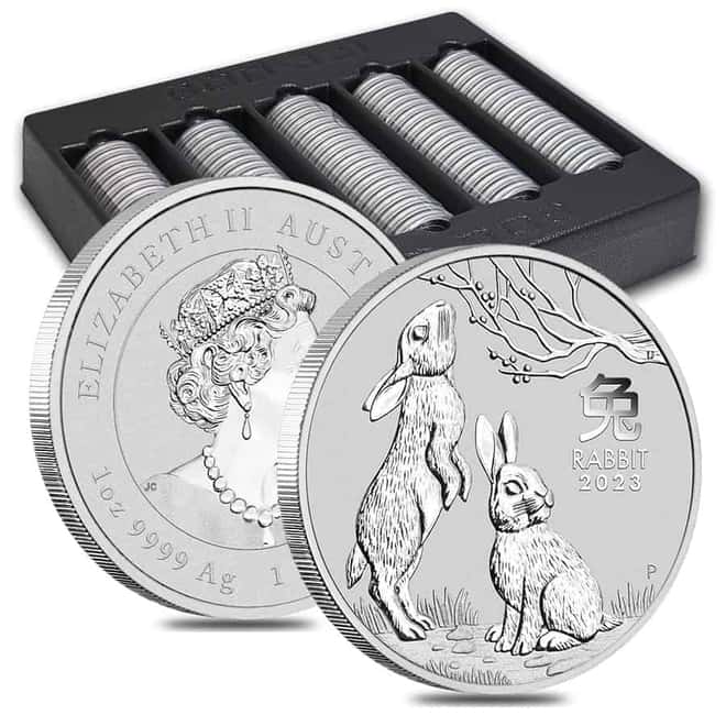 Roll of 20 - 2023 1 oz Silver Lunar Year of The Rabbit BU Australian Perth Mint In Cap (Tube, Lot of 20)