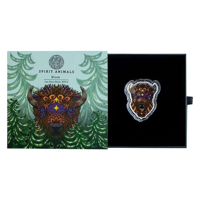 2021 Solomon Islands 1 oz Bison - Spirit Animals Colorized Silver Coin .9999 Fine (w/Box & COA)