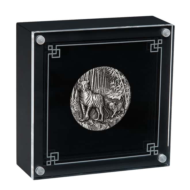 2022 2 oz Antiqued Silver Lunar Year of The Tiger Australian Perth Mint (w/Box & COA)