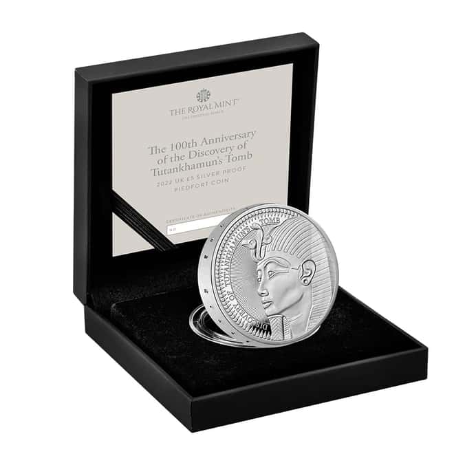 2022 UK 56.56 gram Discovery of Tutankhamun's Tomb Piedfort Proof Silver Coin .925 Fine (w/Box & COA)
