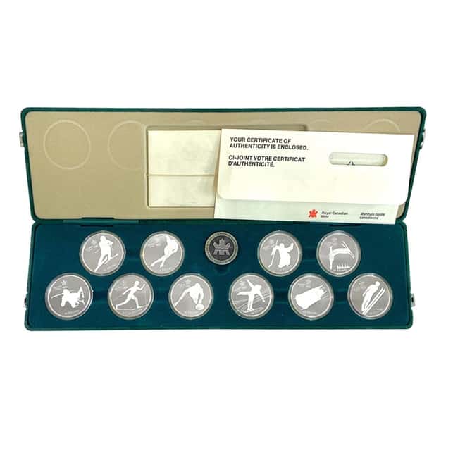1985-1987 Canada 10 oz Calgary Olympics Proof Silver 10-Coin Set .925 Fine (w/Box & COA)