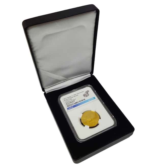 2019 1/2 oz Gold Apollo 11 50th Anni Robbins Medal Restrike NGC PF 70 Matte FDOI (w/Box & COA)
