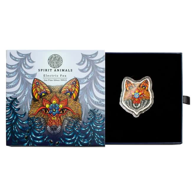 2021 Solomon Islands 1 oz Electric Fox - Spirit Animals Colorized Silver Coin .9999 Fine (w/Box & COA)