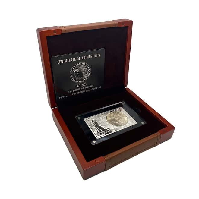 2021 2 oz Silver Bar and 1921 Morgan Silver Dollar Set - 100th Anniversary (w/Box & COA)