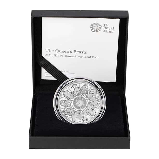 2021 Great Britain 2 oz Proof Silver Queen's Beasts Completer Coin .999 Fine (w/Box & COA)