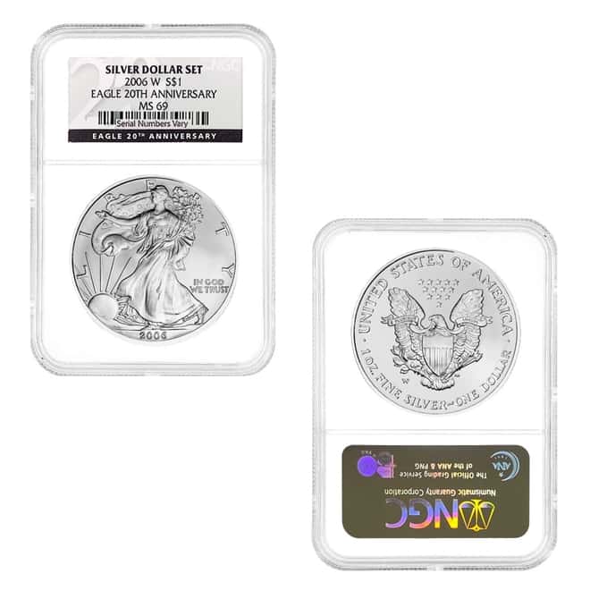 2006 W/P Silver American Eagle 3-Coin Set NGC MS/PF 69 (20th Anniversary)