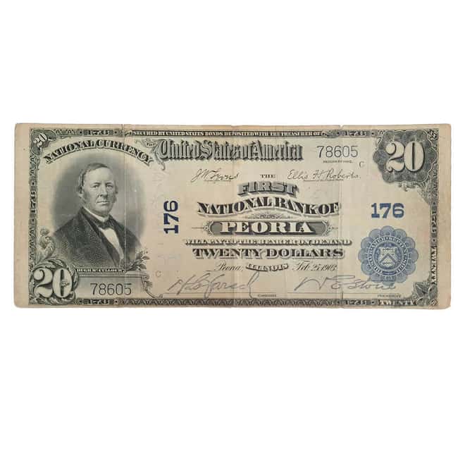 1902 $20 First National Bank of Peoria Currency Note Circulated