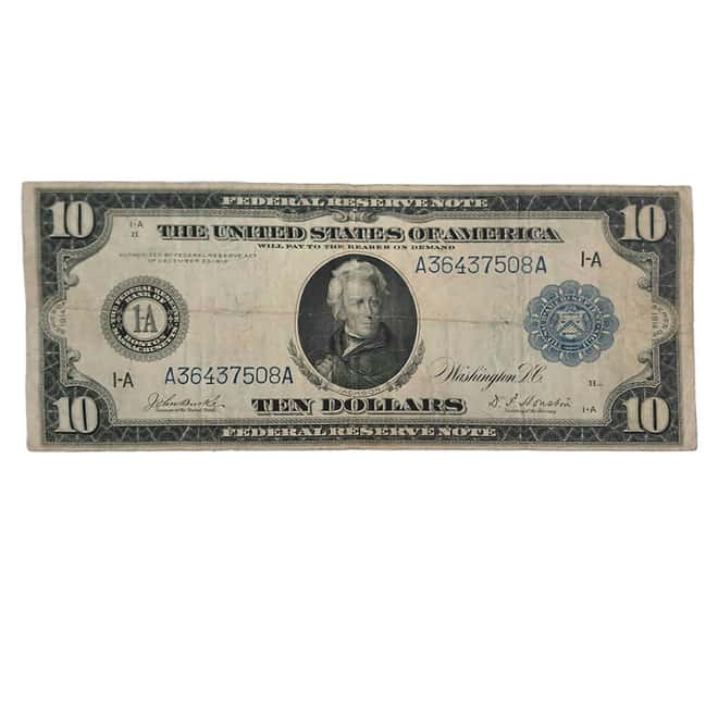 1914 $10 Large Size Federal Reserve Currency Note United States Circulated