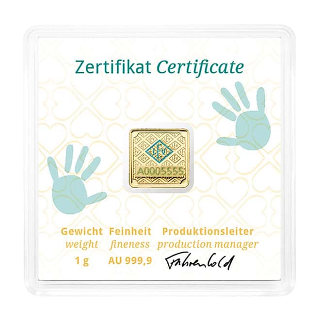 1 gram Geiger Birth Original Square Gold Bar (In Assay)