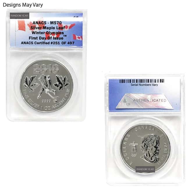 1 oz Silver Coin Random Mint ANACS MS/SP/PF 70 (Random Design/Year)
