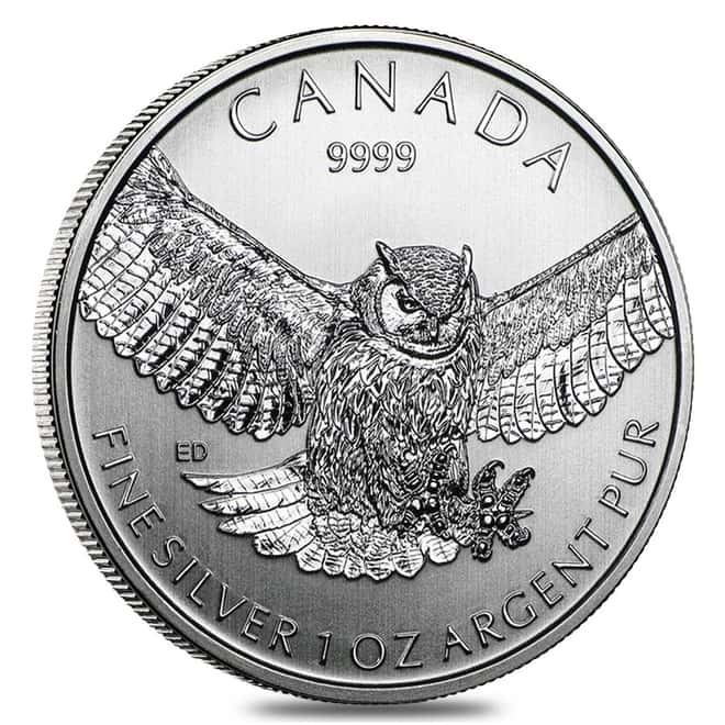 2015 1 oz Silver Canadian Great Horned Owl - Birds of Prey Series
