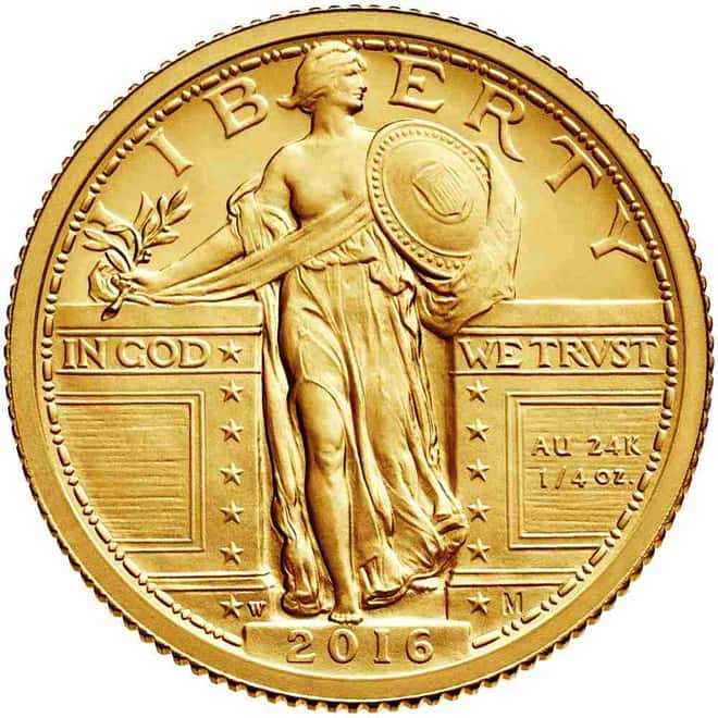 2016 1/4 oz Standing Liberty Quarter Centennial Gold Coin