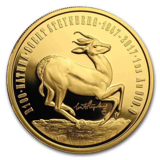 2017 South Africa 1 oz Natura Springbok Proof Gold Coin NGC PF 70 UCAM Coert Steynberg Privy