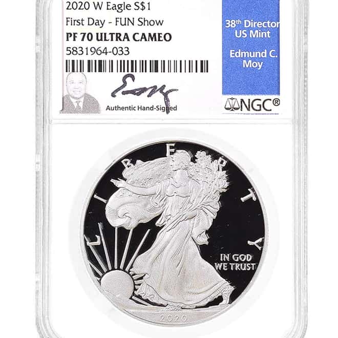 2020-W 1 oz Proof Silver American Eagle NGC PF 70 FDOI (Moy)