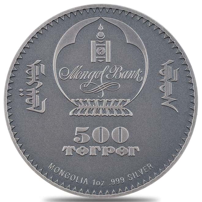 2022 1 oz Evolution of Life - Synapsida Antiqued Silver Coin Mongolia .999 Fine (w/Box & COA)